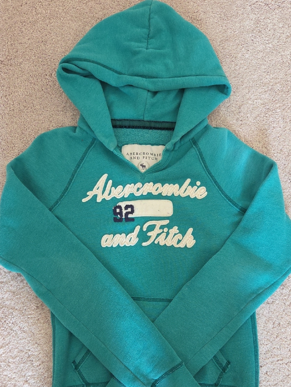 Abercrombie & Fitch Teal Green Hooded Pullover with Embroidered Logo